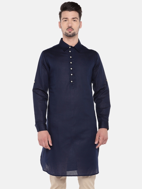 

Ethnicity Men Navy Blue Solid A-Line Kurta