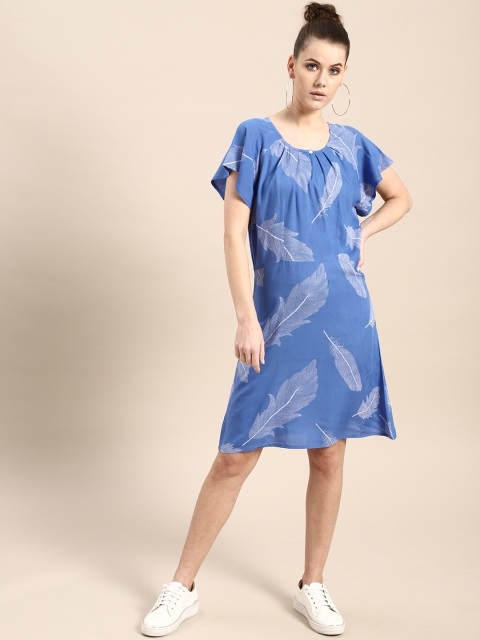 

AKS Couture Women Blue Printed A-Line Dress