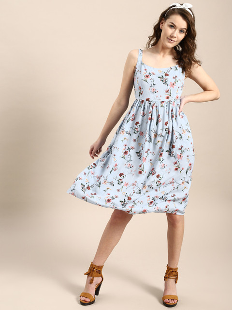 

AKS Couture Women Blue Floral Print Empire Dress