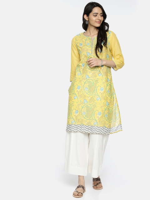 

Melange by Lifestyle Women Yellow & Green Printed Straight Kurta