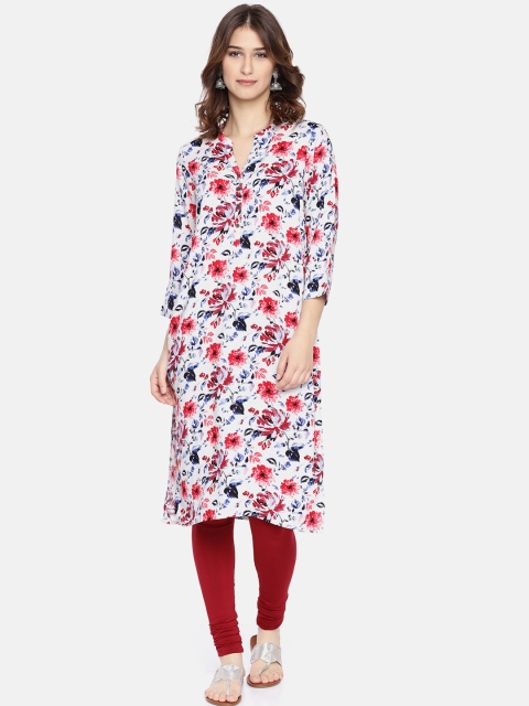 

Melange by Lifestyle Women White & Red Printed Straight Kurta, Off white