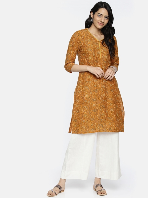 

Melange by Lifestyle Women Mustard Brown Printed Straight Kurta