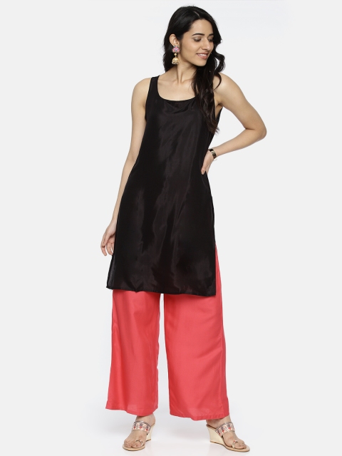 

Melange by Lifestyle Women Black Solid Straight Kurta