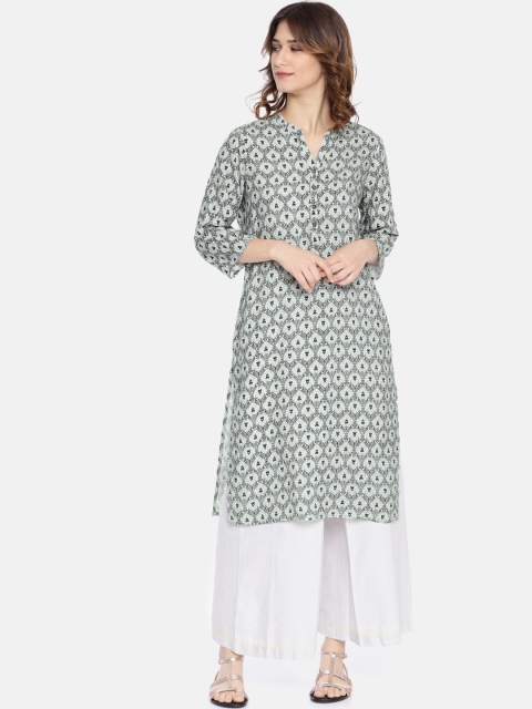 

Melange by Lifestyle Women Black & White Printed Straight Kurta