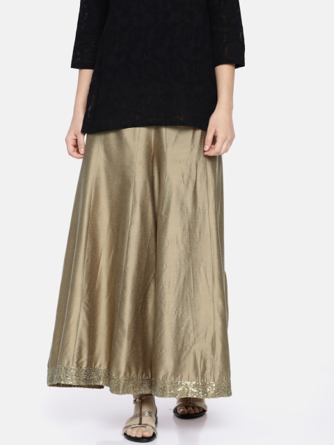 

Melange by Lifestyle Women Gold-Coloured Flared Embellished Palazzos