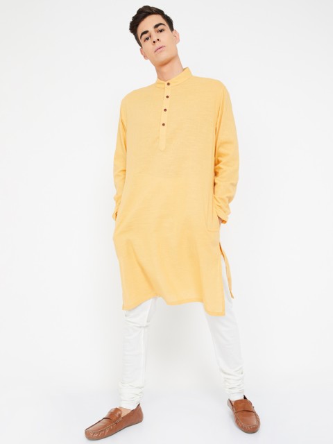 

Melange by Lifestyle Men Mustard Yellow Solid Straight Kurta