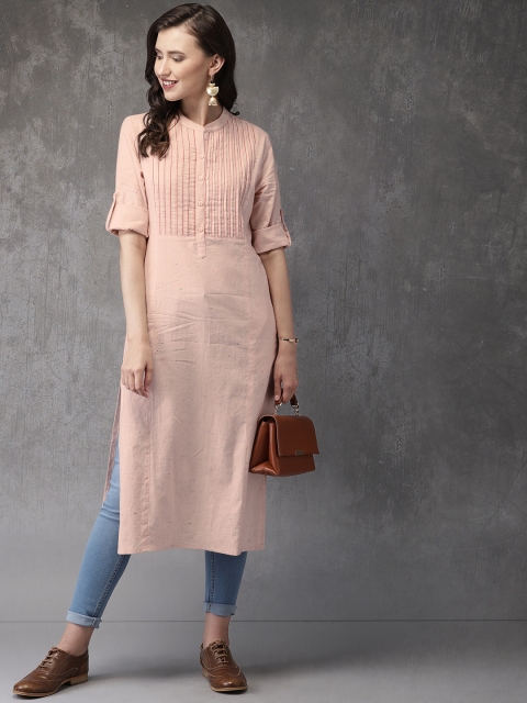 

Anouk Women Peach-Coloured Solid Straight Kurta
