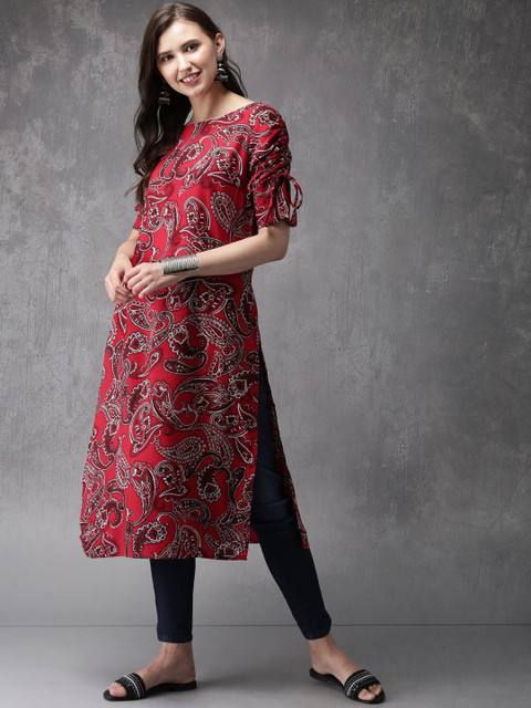 

Anouk Women Red Printed Straight Kurta