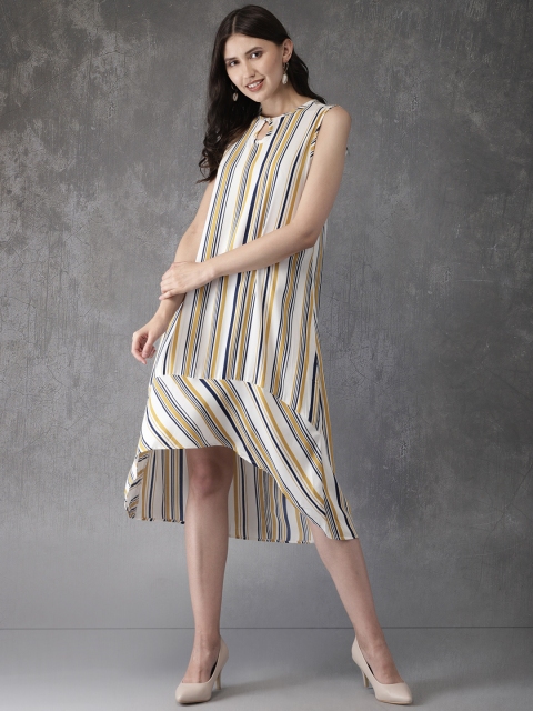 

Anouk Women Yellow & Navy Blue Striped A-Line Fusion Dress
