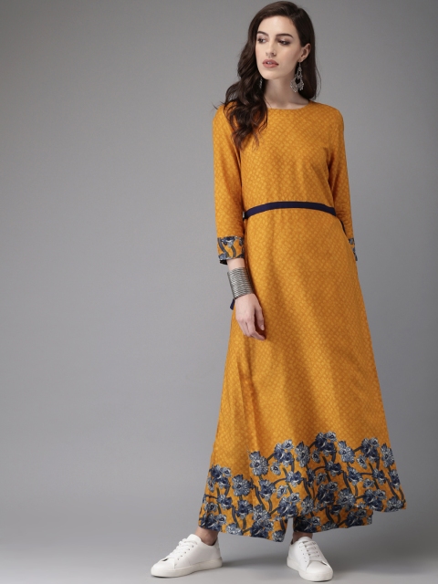 

Anouk Women Mustard Yellow & Navy Blue Printed Straight Kurta with Palazzos