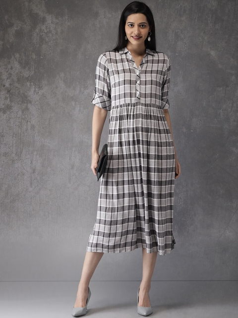 

Anouk Women Grey & White Checked A-Line Kurta