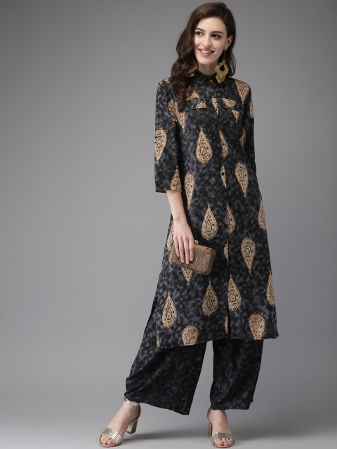 

Anouk Women Black & Beige Printed A-Line Kurta with Palazzos