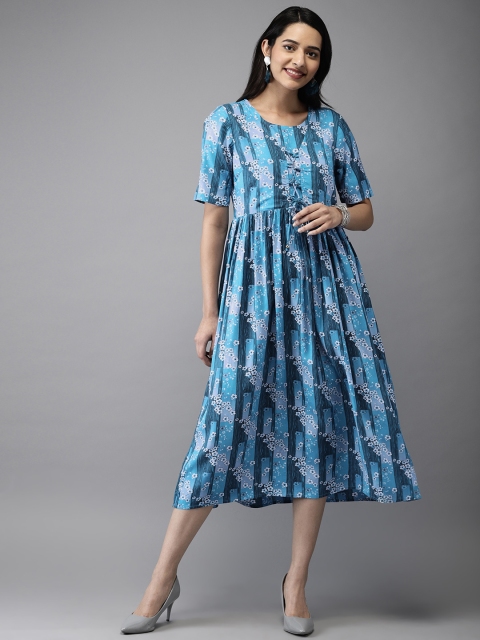 

Anouk Women Blue & White Printed A-Line Kurta