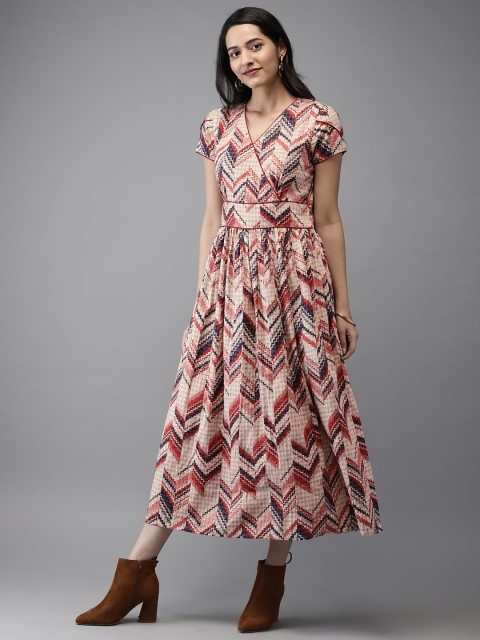 

Anouk Women Beige & Red Printed A-Line Kurta