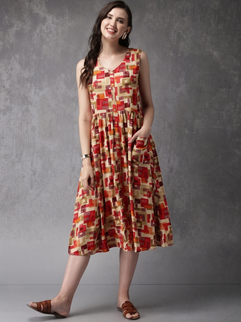 

Anouk Women Beige & Red Printed A-Line Kurta