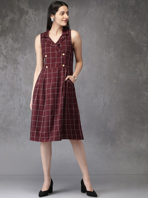 

Anouk Women Maroon & White Checked A-Line Kurta