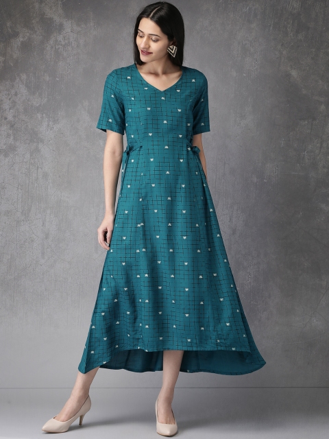 

Anouk Women Teal Blue Checked A-Line Kurta