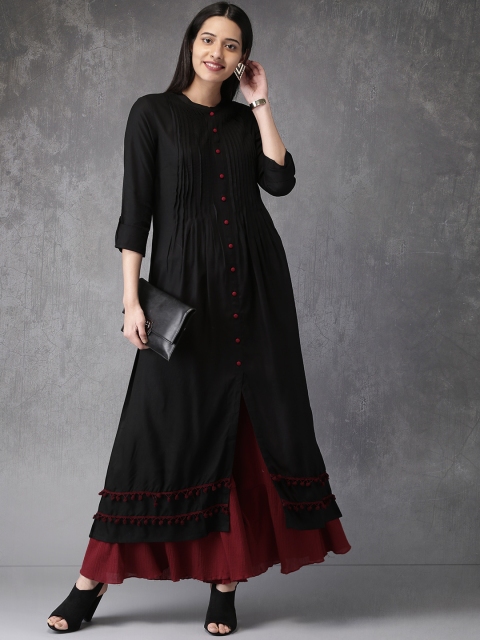 

Anouk Women Black Solid A-Line Kurta