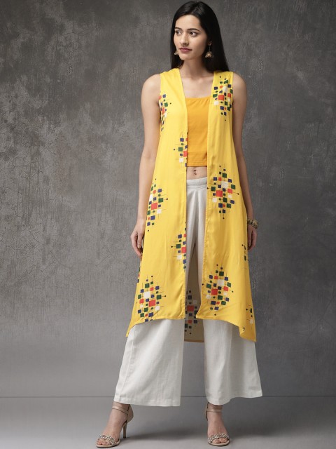 

Anouk Women Yellow & Cream-Coloured Printed Kurta with Palazzos