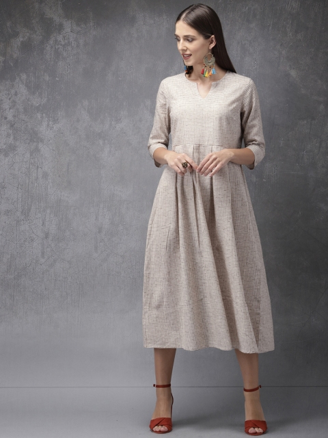 

Anouk Women Off-White & Brown Checked A-Line Kurta