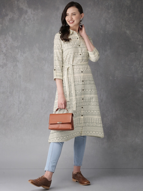 

Anouk Women Off-White & Black Printed A-Line Kurta