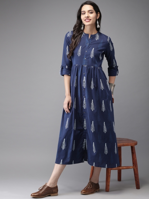 

Anouk Women Navy Blue Printed A-Line Kurta