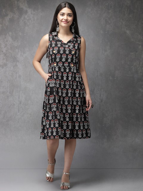

Anouk Women Black Printed A-Line Fusion Kurta