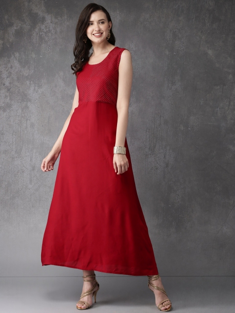 

Anouk Women Maroon Yoke Design A-Line Kurta