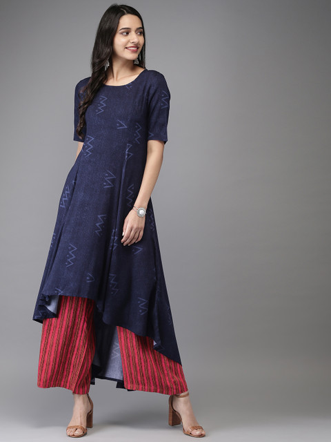 

Anouk Women Navy Blue Printed Kurta with Palazzos