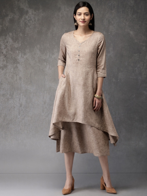 

Anouk Women Beige Solid A-Line Asymmetric Kurta