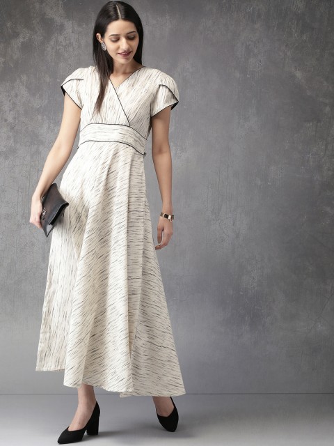 

Anouk Women Off-White & Black Self-Design A-Line Kurta