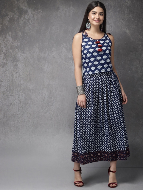

Anouk Women Blue Printed Top with Skirt
