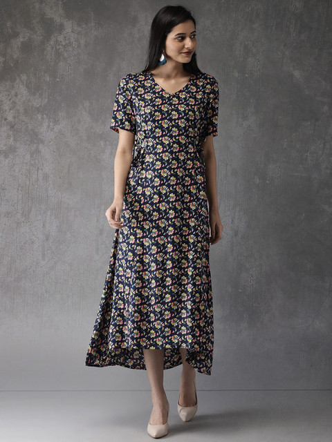 

Anouk Women Navy Blue Floral Print A-Line Kurta