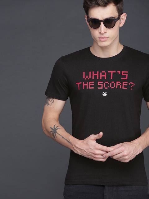 

WROGN Men Black Printed Round Neck T-shirt