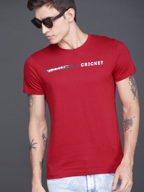 

WROGN Men Red Printed Round Neck T-shirt