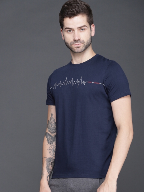 

WROGN Men Navy Blue Printed Round Neck T-shirt
