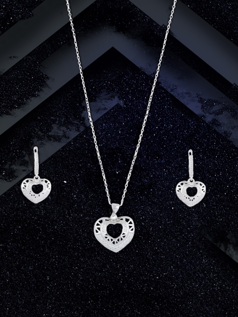 

Shaze Women Rhodium Plated CZ-Studded Jewellery Set, Silver