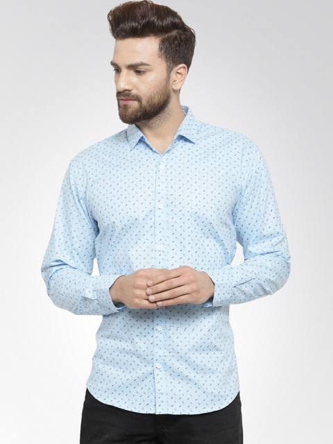 

JAINISH Men Turquoise Blue Classic Slim Fit Printed Casual Shirt