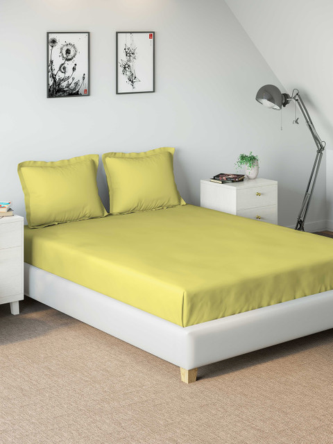 

DDecor Yellow Solid 150 TC Cotton 1 Queen Bedsheet with 2 Pillow Covers
