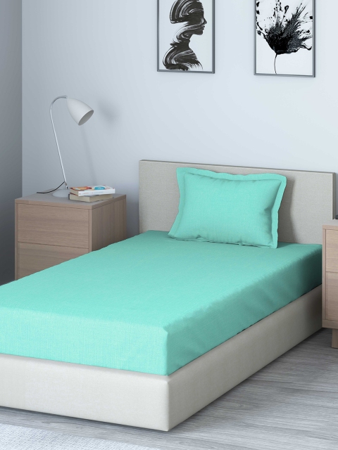

DDecor Turquoise Blue Solid 180 TC Cotton 1 Single Bedsheet with 1 Pillow Covers