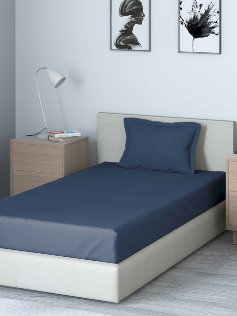

DDecor Blue Solid 150 TC Cotton 1 Single Bedsheet with 1 Pillow Covers