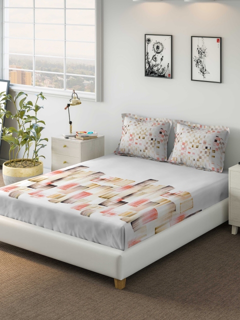 

DDecor White & Red Abstract 144 TC Cotton 1 Bedsheet with 2 Pillow Covers