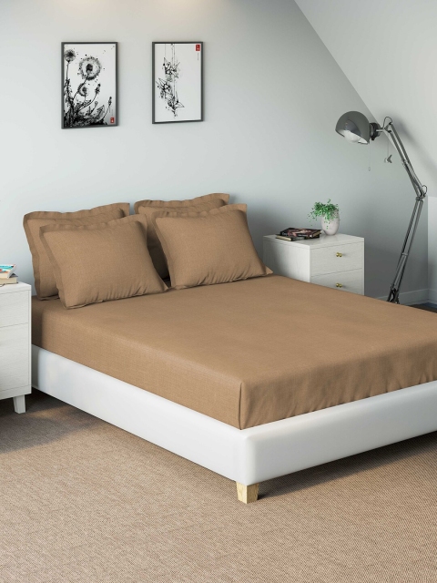 

DDecor Brown Solid 400 TC Cotton 1 King Bedsheet with 4 Pillow Covers
