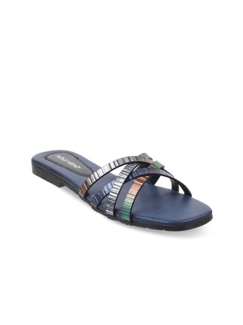 

SOLE HEAD Women Blue Textured Open Toe Flats