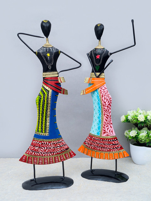 

Golden Peacock Set of 2 Multicoloured Dancing Lady Showpieces, Multi