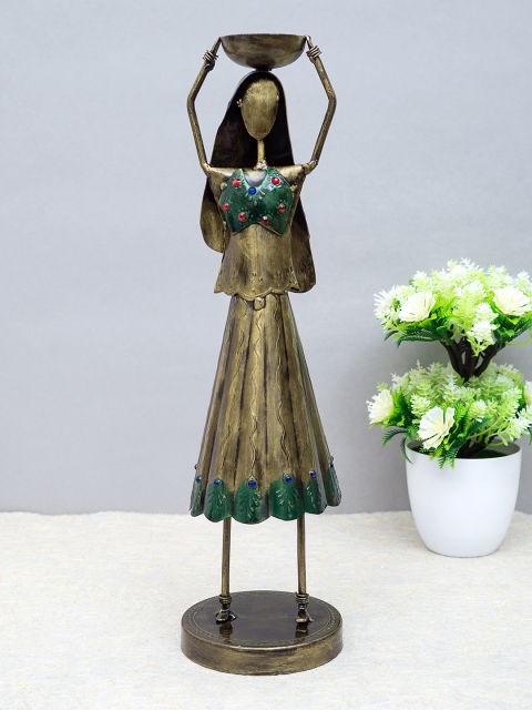 

Golden Peacock Gold-Toned Lady Farmer Showpiece