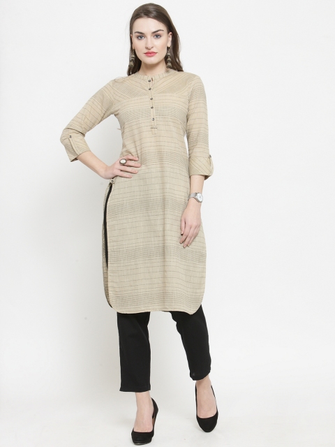 

Indibelle Women Beige & Black Striped Kurta with Trousers