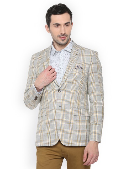 

Louis Philippe Men Grey Checked Slim-Fit Single-Breasted Blazer