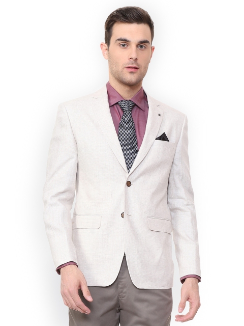 

Louis Philippe Men Off White Self-Design Slim-Fit Single-Breasted Blazer