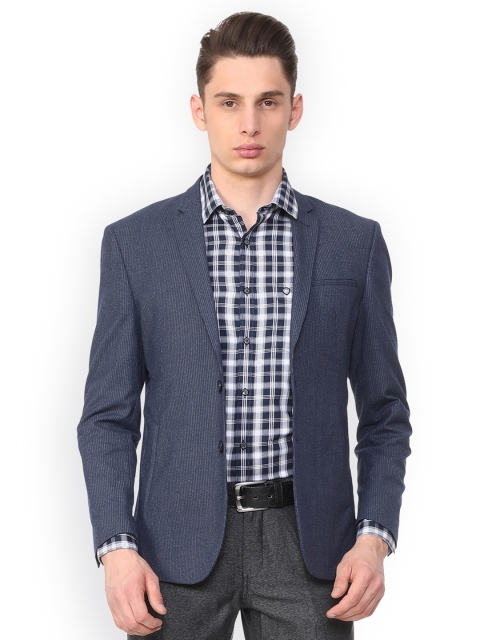 

Louis Philippe Men Navy Blue Striped Slim-Fit Single-Breasted Blazer